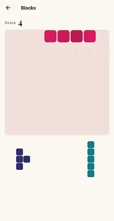 Blocks: an empty grid with three shapes waiting to be placed.